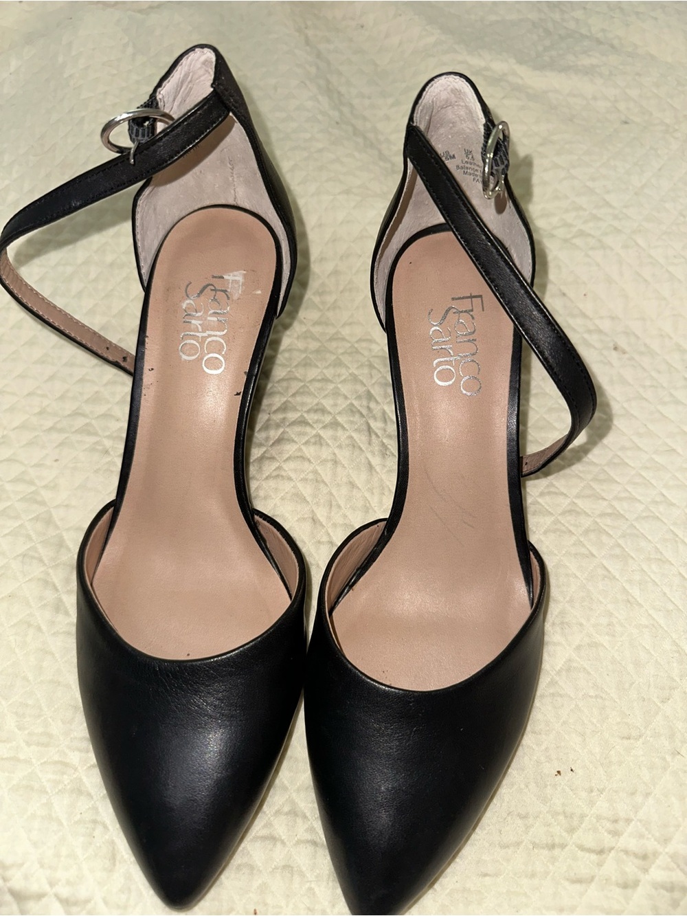 Franco Sarto Black Pointed Ankle-Strap Pumps